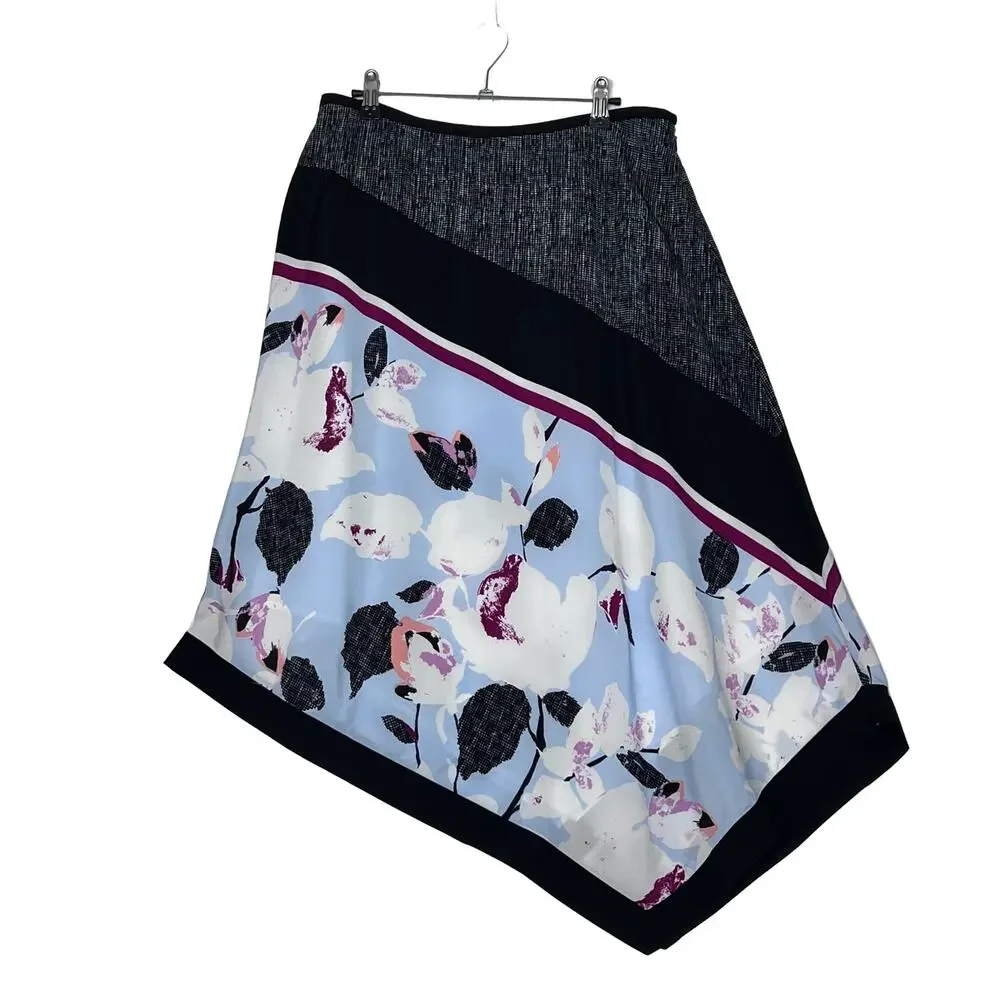 DKNY Floral Printed Asymmetrical Midi Skirt Womens 10